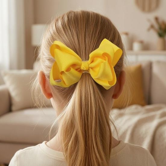 Bow Hairpin Safety Alloy Hair Clip with Burr-Free Metal Spring Double-Layer Threaded Webbing Bow Kids Non-Slip Hair Accessory