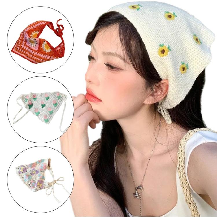 Knitted Floral Headscarf Hair Scarf Elegant Bandana Hairscarf Head Wrap