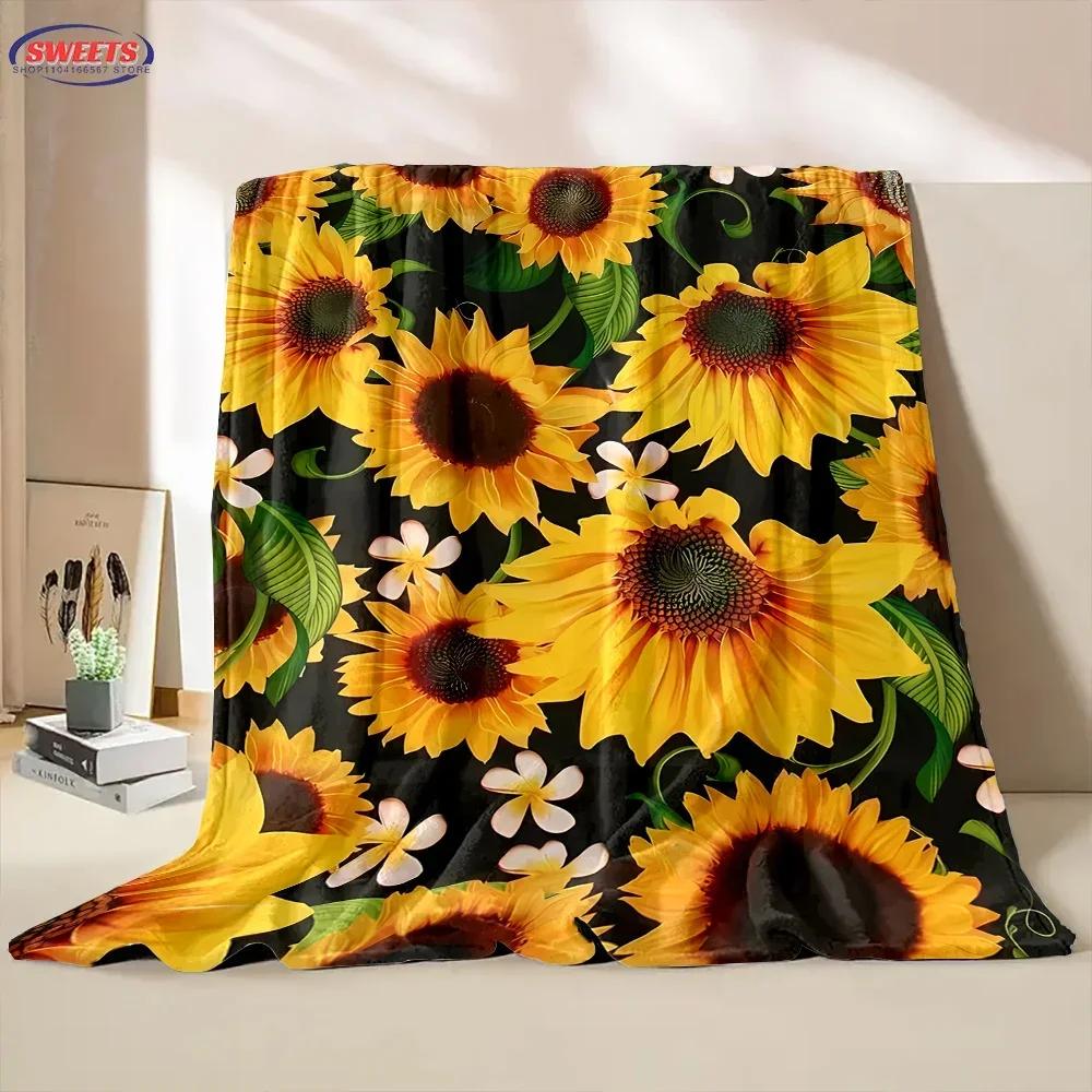 3D-Druck Blumenmotiv Sonnenblumen Weiche Flanelldecke für Bett Schlafzimmer Sofa Picknick, Überwurfdecke zum Zudecken Outdoor-Freizeit Nickerchen