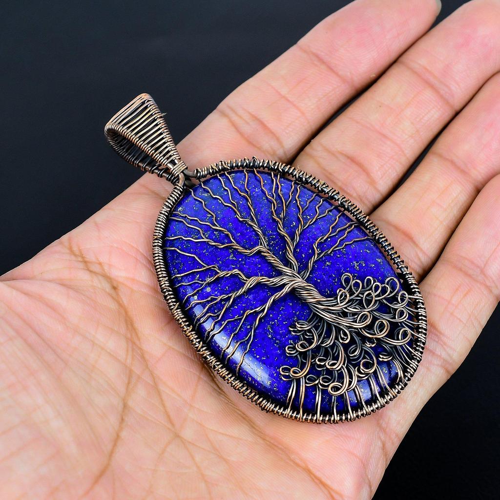 Lapis Lazuli Pendant Handmade Gemstone Jewelry, 999 Copper Wire Wrap Tree Of Life Pendant ,Unique Design Jewelry Pendant