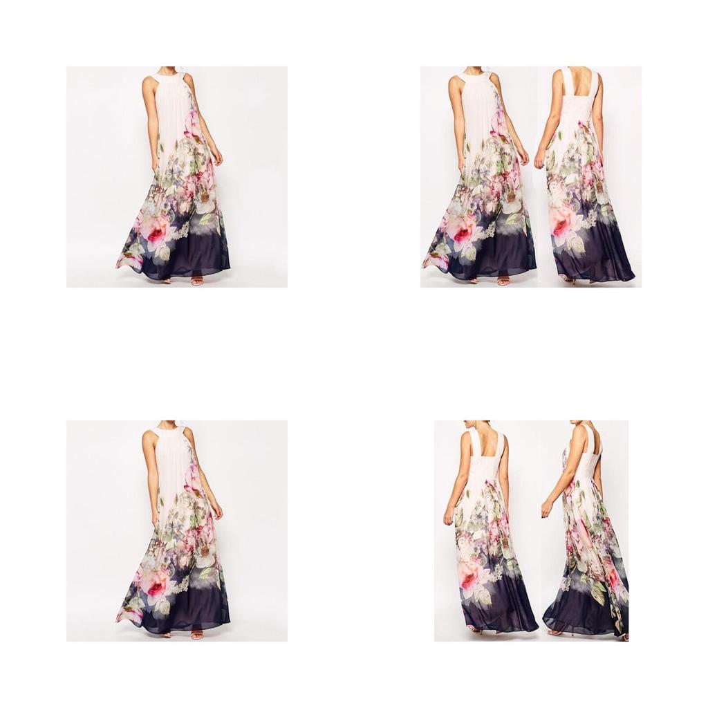 Beautiful Lady Women Floral Summer Beach Boho Style Long Chiffon Dress For Parties And Evenings