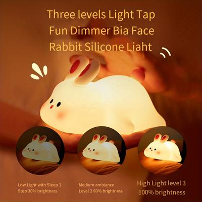 1 X Rabbit Silicone Night Light, Cute Animal Bedside Lamp, USB Rechargeable, Room, Baby Room Sleep Aid, Dimmable Timer Function