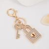 Keychain Pendant Rhinestones Inlaid Concentric Lock Design Couple Key Chain with Anti-Oxidation Lobster Clasp Backpacks Accessory