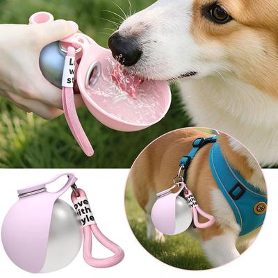 304 Stainless Steel Water Kettle Round Outdoor Water Cup With Lanyard Hook Foldable Silicone Dog Bowl Portable Travel Pet Feedin