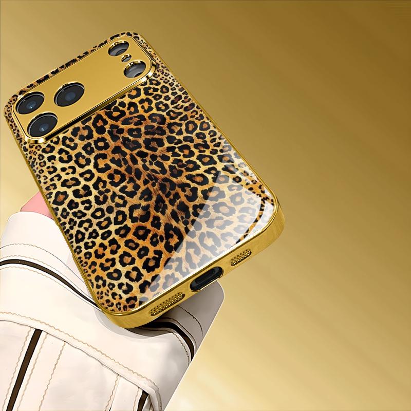 Golden Leopard print Pattern Design Tempered Glass Phone Case For Samsung Galaxy S25 S24 Ultra S23 Plus S25 FE Protection Cover