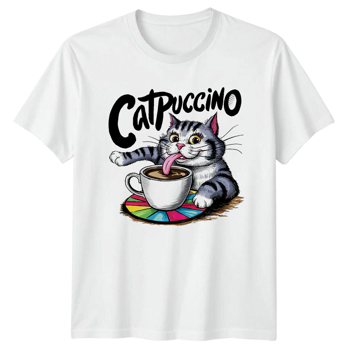 Catpuccino Funny Cat Coffee Pun Graphic Novelty T-Shirt XXXXL