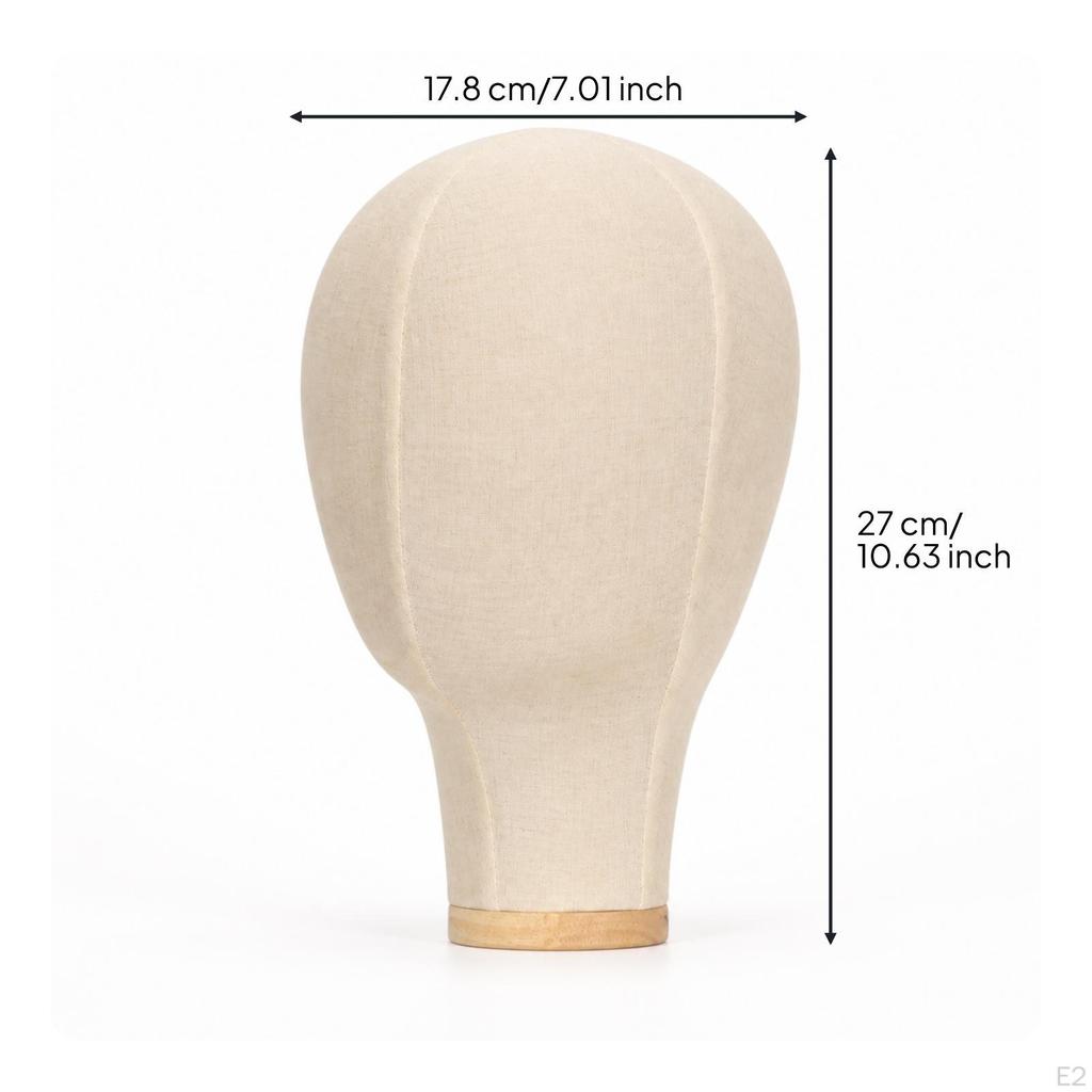 Testa di Manichino in Lino con Base in Legno Supporto da Tavolo per Parrucche per Cappellai,