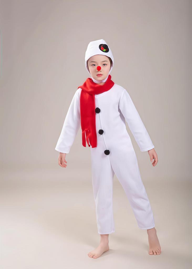 [MiniAya] Christmas Costume for Kids, Snowman Romper, Santa Costume, Cute Hat, Scarf, and Nose, Fluffy Santa Costume for Kids, Perfect for Christmas,