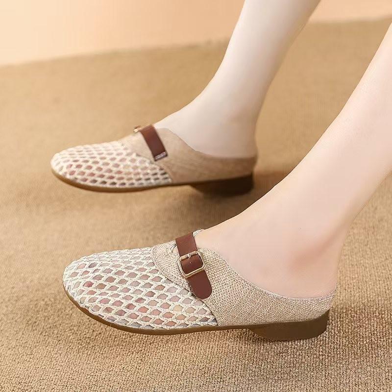 Soft sole comfortable bag head cool slippers women's shoes mesh breathable summer new outer wear half tray