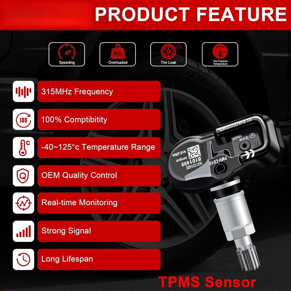 Sensore TPMS, 315Mhz 4260706020 4260730060 Sensore di Pressione Pneumatici Pre-Programmato per Toyota Camry/Corolla RAV4/Highlander/Avalon/Yaris/Land/Cruiser