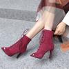 Fashion Ankle Boots For Women Elegant Peep Toe Lace Up Autumn Spring Pumps Jazz Dance Shoes Faxu Suede Black Beige Woman Boots