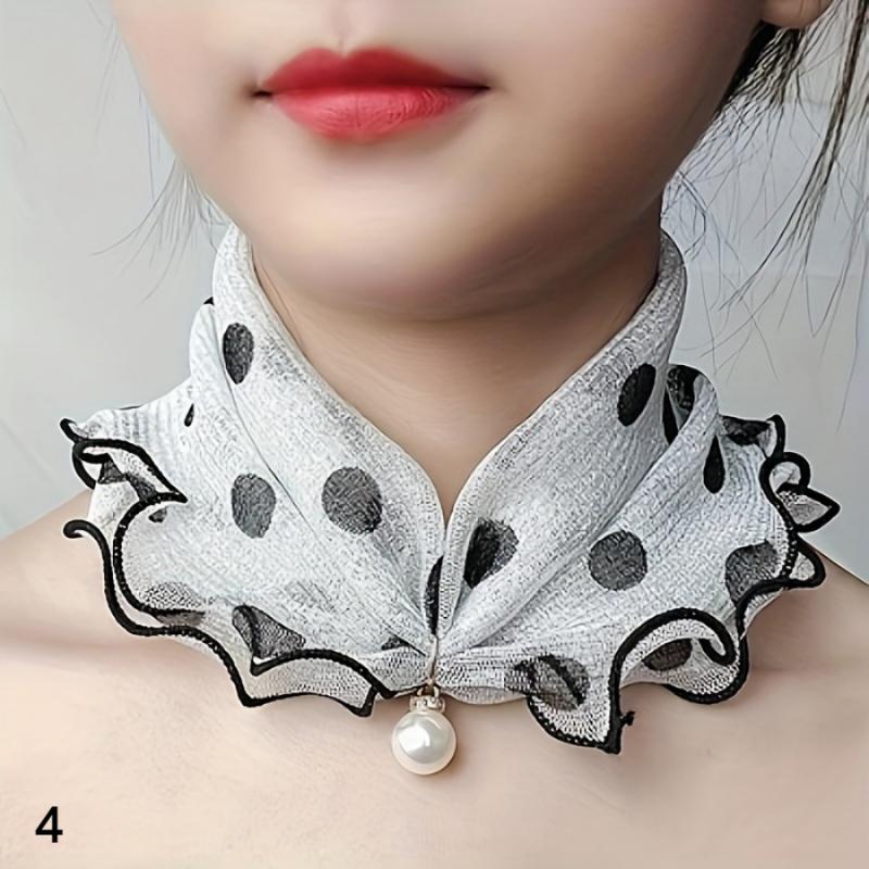 

Женский шарф с рюшами, чехол на шею, искусственный жемчуг, кулон, воротник на шею, защита от солнца, нагрудник, шарфы, эластичный маленький шарф из органзы, повязка на голову Figure 4