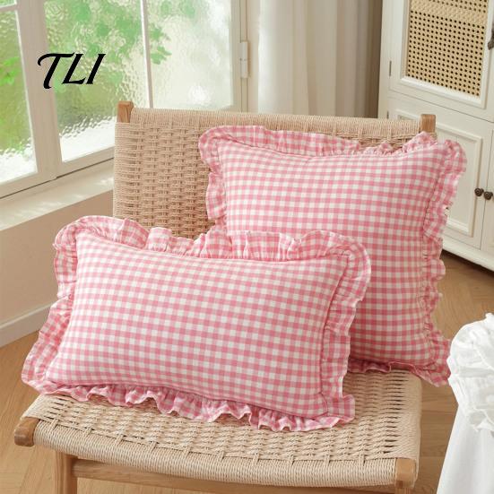 Cuscini Decorativi Tinta Unita Copricuscino Arricciato, Federa a Quadri in Cotone con Bordo Arricciato, 18x18 Comodo Slip Pollici 20x12 Copertura Decorativa per Casa di Campagna