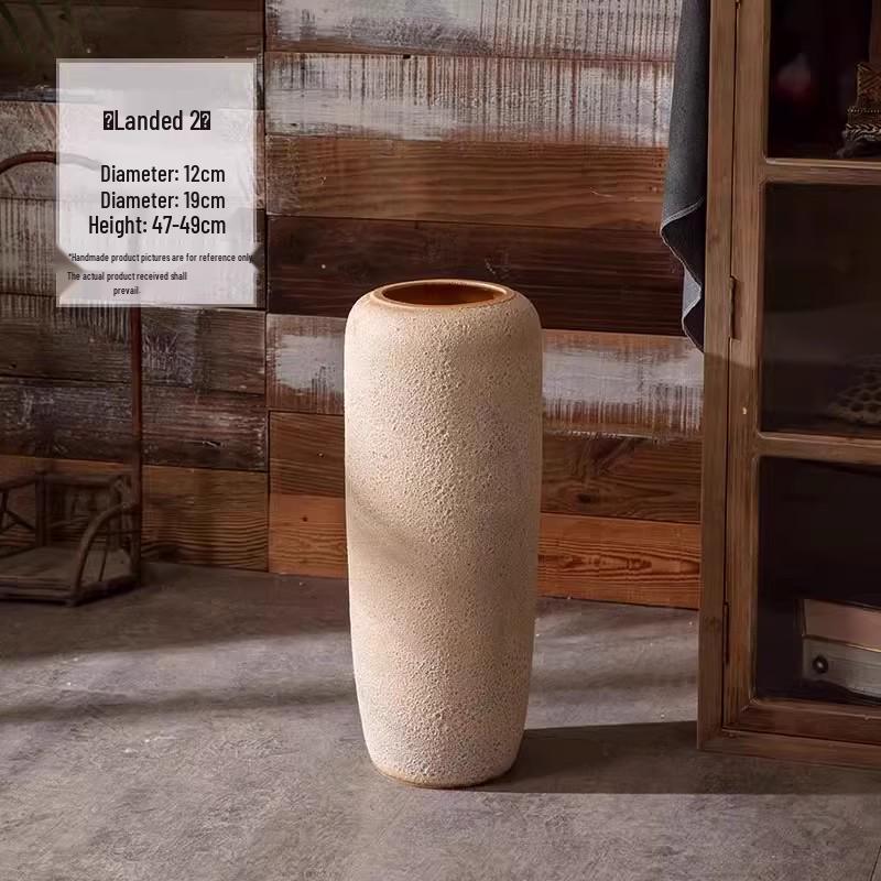 Handmade Retro Nostalgic Large Ceramic Floor Vase – Coarse Pottery Feng Shui Decor for Living Room or Hotel.