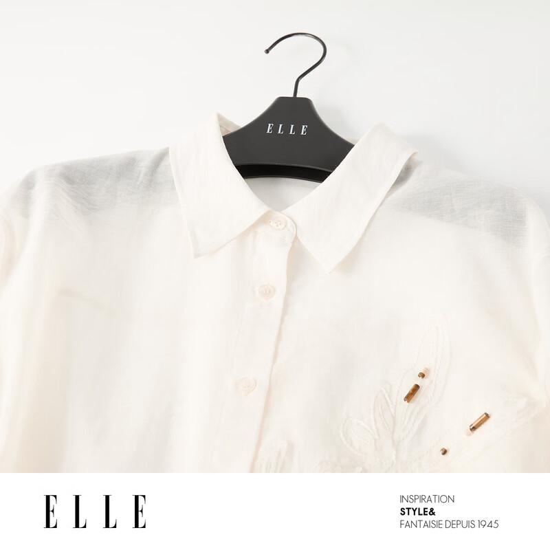 ELLE Women's Embroidered Tie-Front Long Sleeve Shirt