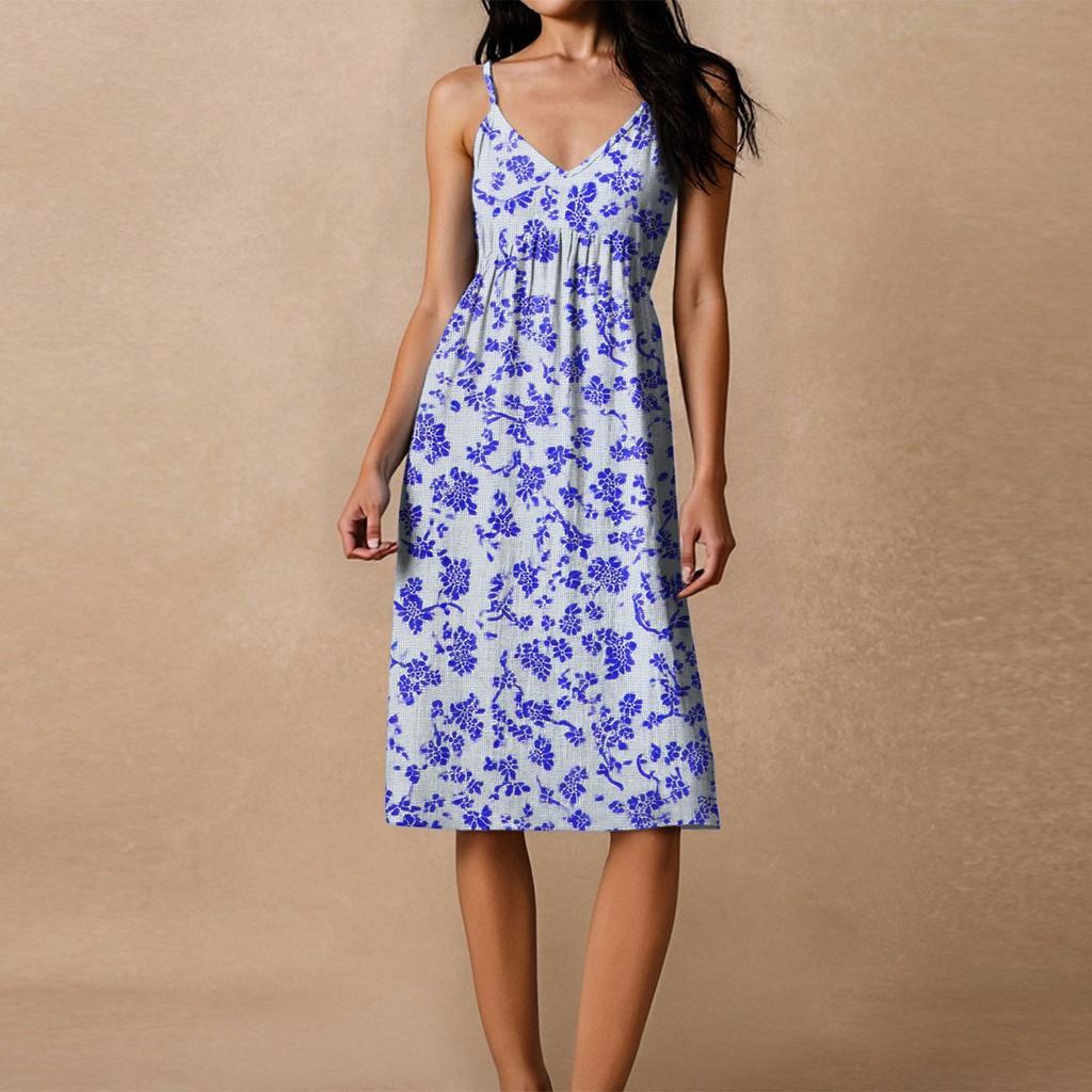 Women's Spaghetti Strap Backless Bow Loose Casual Beach Holiday Dress Sundress