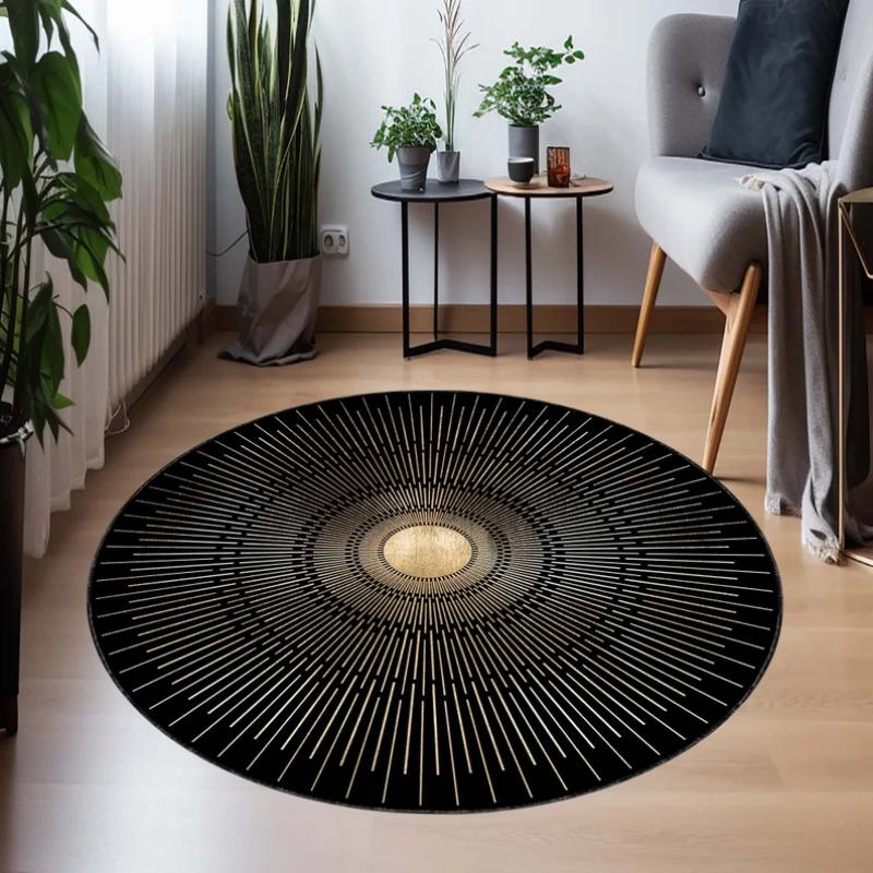 Tappeto Rotondo Geometrico Cerchio di Colore Astratto Vivace Boho Retro Antiscivolo Morbido Tappeto Soggiorno Camera da Letto Studenti Decorazione Interna di Tendenza