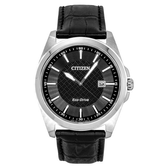 Citizen Eco-Drive Black Leather Strap Black Dial Solar BM7108-14E 100M Men's Watch