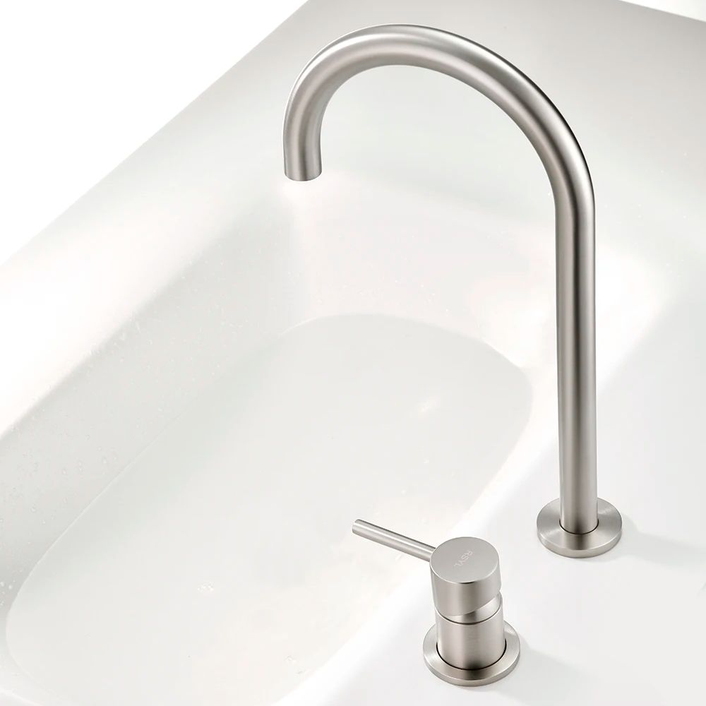 Robinet pentru lavoar de baie separat, cu două găuri, cu o singură manetă, pentru apă caldă și rece, din alamă nichelată/gri, pentru casă