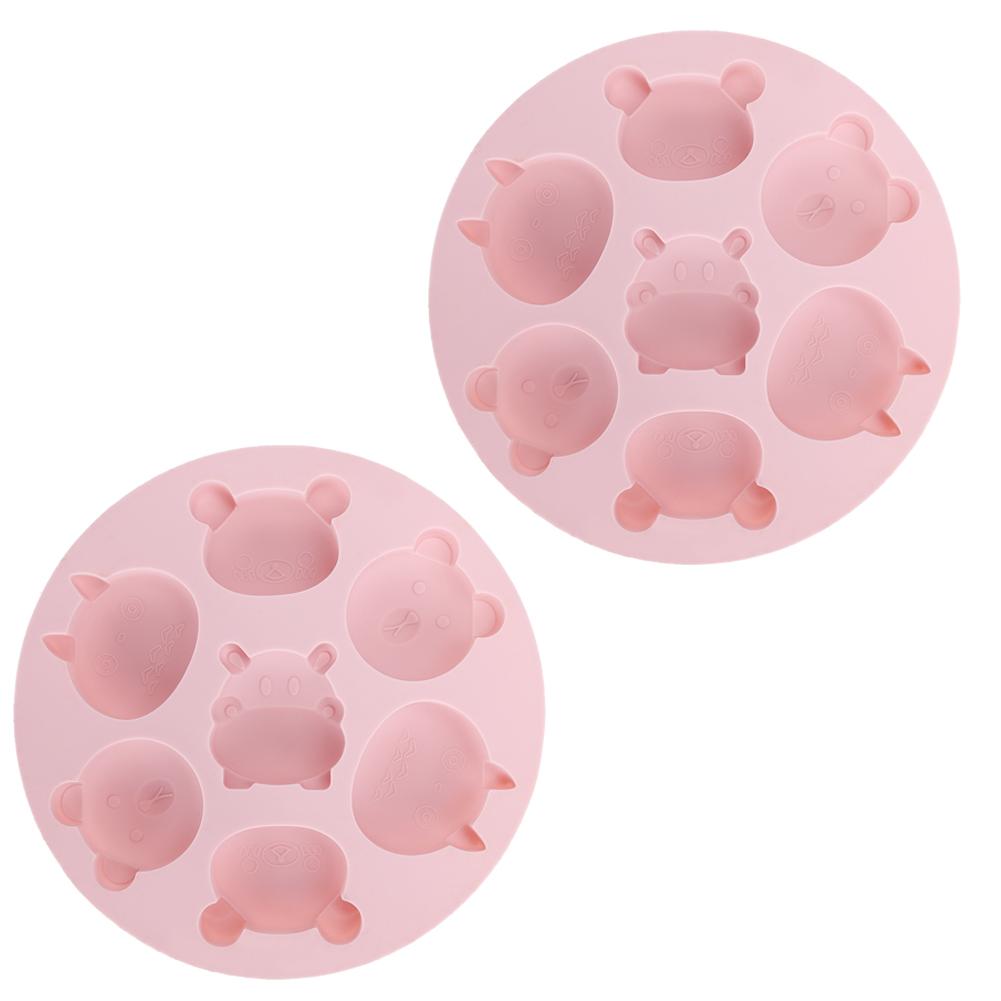 2Pcs Cartoon Animal Shaped Non‑Stick Silicone Mold Cake Chocolate Kitchen Baking Tools(Pink )