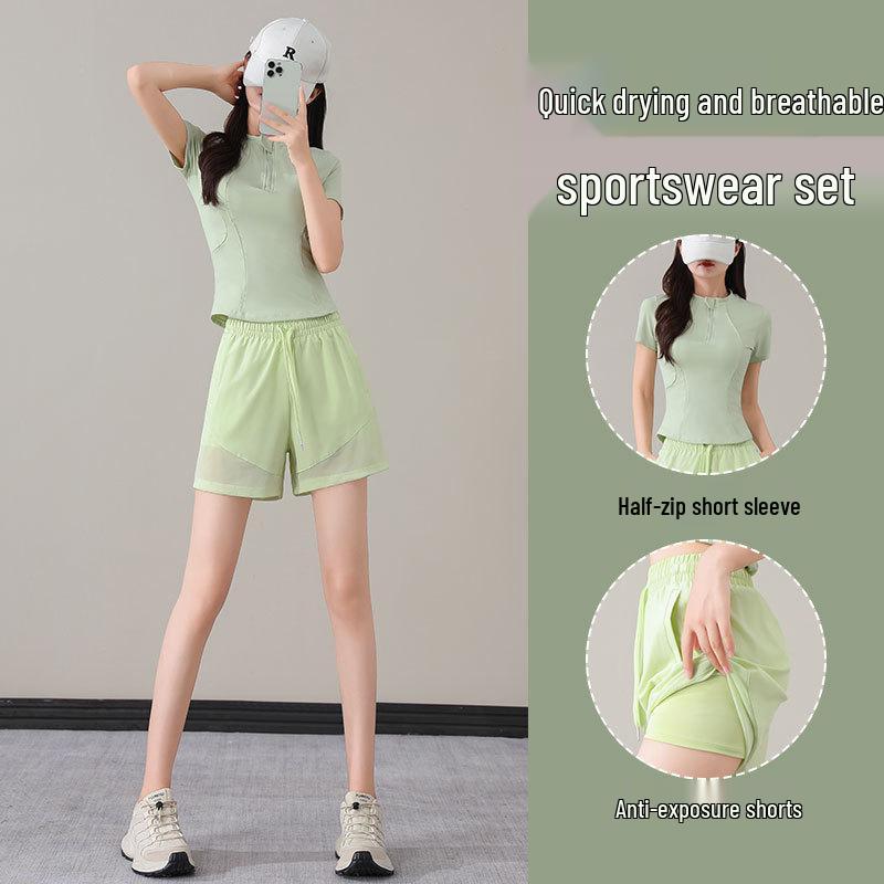 Women's Summer 2025 Quick-Dry Casual Black Fitness Yoga Top & Shorts Set