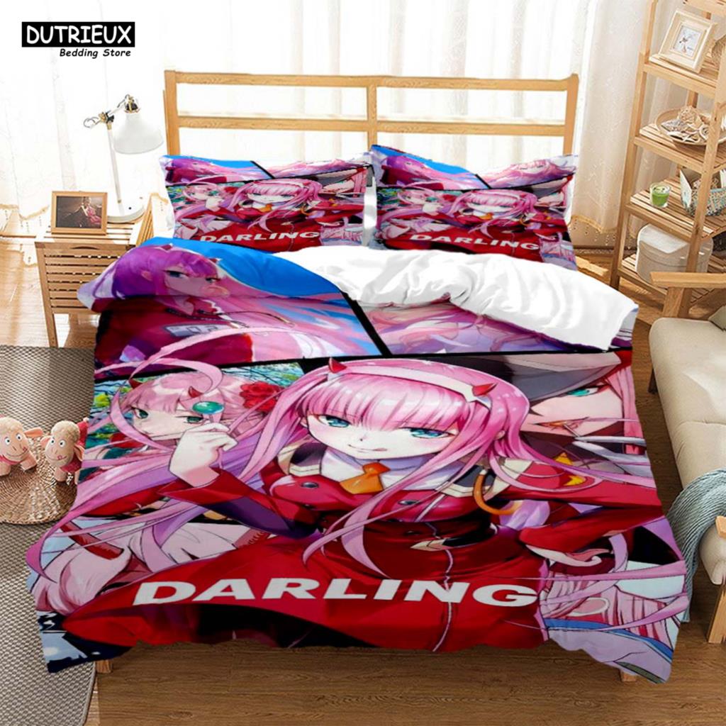 HD Anime Zero Two Darling In Franxx 3D Printed Bedding Queen Bedding Set  Soft And Comfortable  Customized King Size Bedding Set