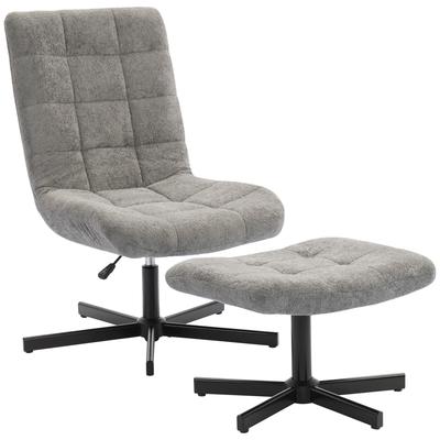 Living Room Armchair with Footrest, Swivel Chair, Adjustable Height, Reclining Backrest, 66 X 80 X 93-104 Cm, Grey