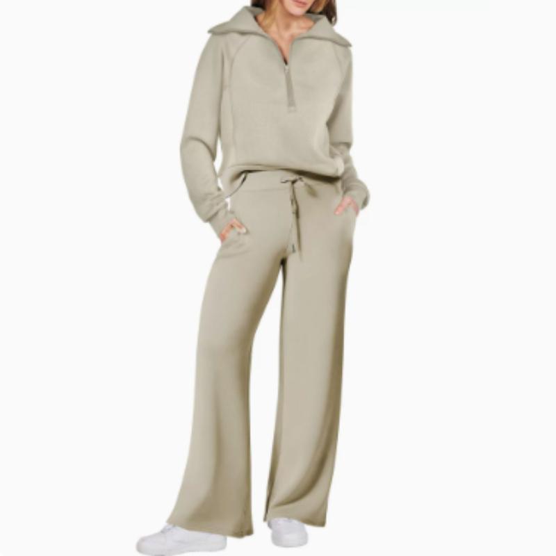 Lässiges Swear Set für Damen für Frühling/Herbst, Reißverschluss Langarm-Sweatshirt und Weitbeinige Hose 2-teiliges Set