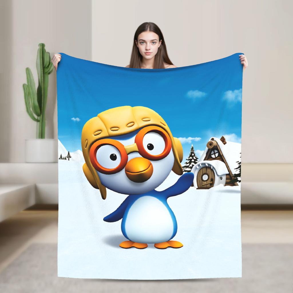 Super Soft Blanket Pororos the Little Penguins Throw Blanket Cute Cartoon Flannel Bedspread For Living Room Funny Sofa Bed Cover