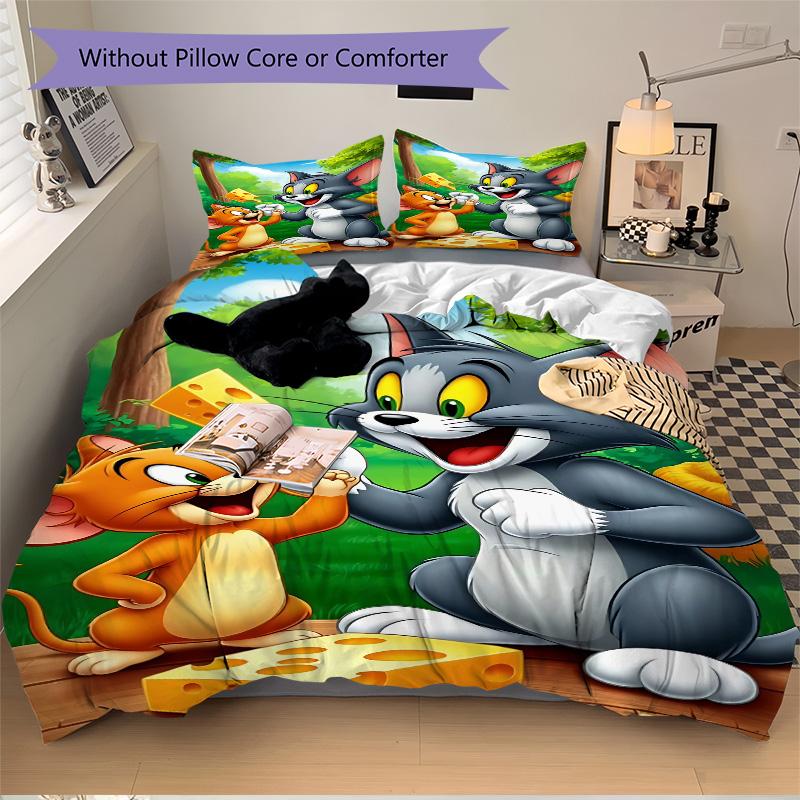 Tom Jerry'S Cheese Adventure Print 3Pcs Bedding Setduvet Cover With 2 Bedropillowcase Home Birthday Gift