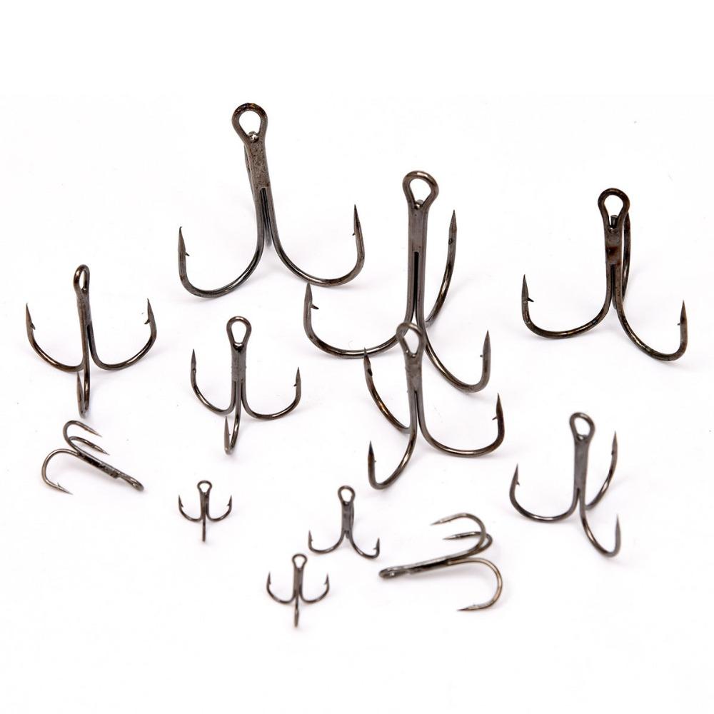 100pcs Multiple Size Treble Hooks Fishing Hook for Lures Size 12 10 8 6 4 2 1 1/0 2/0 3/0 4/0 5/0 Black Color [YG0001]