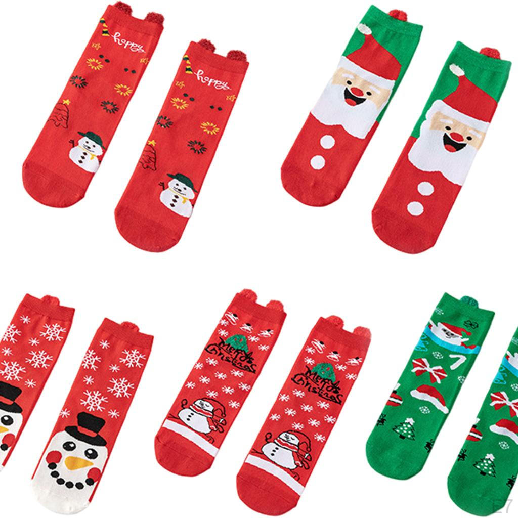 4 Pair Womens Cotton Socks Santa Claus Snowman Pattern Sock Novelty Stocking Soft Breathable Mid-