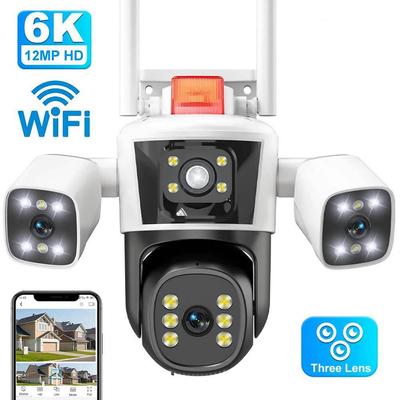 EU zástrčka 6K 12MP WiFi IP kamera Tříobjektivová Panoramatický pohled Venkovní PTZ IP kamera AI Sledování Bezpečnostní ochrana CCTV Dohlížecí kamery