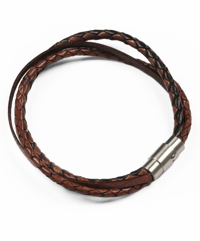 Doffjason Minimal Layered Leather Bracelet Brown