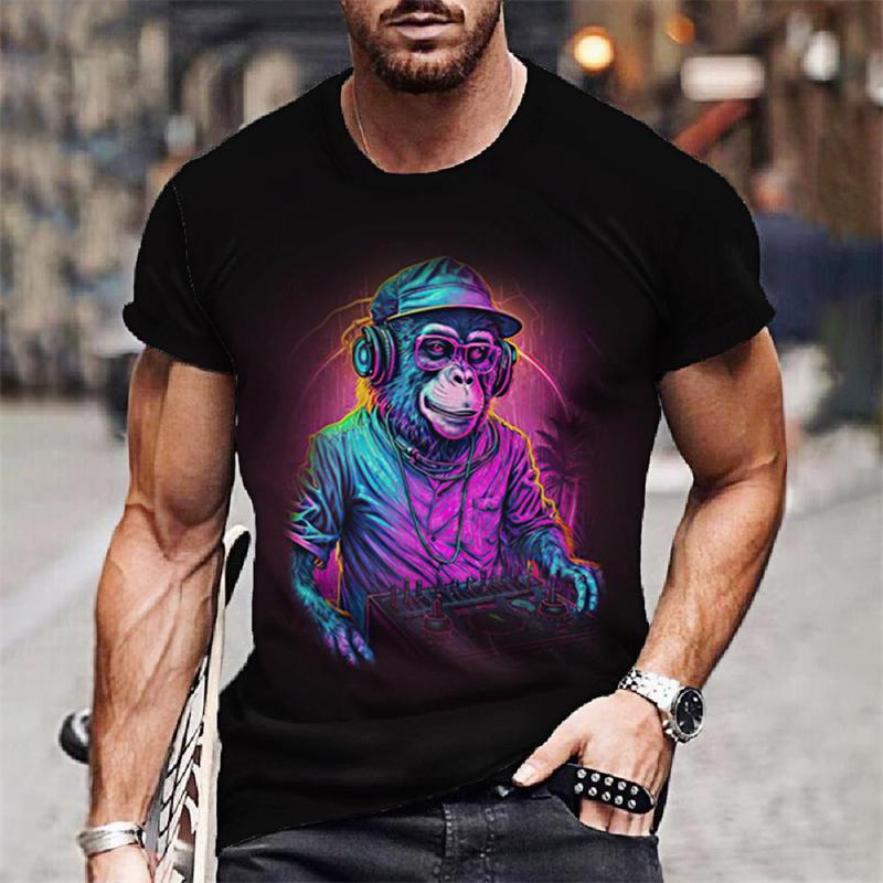 Summer Animals Pattern 3D Print T-shirts Harajuku Style Hip Hop Street Short Sleeve Outdoor Sports Quick Dry Breathable Fashion Men's T-shirts