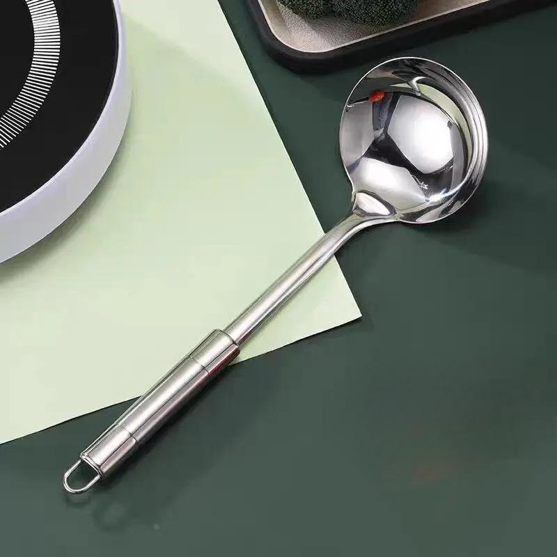 

Кухонная ложка для готовки из нержавеющей стали, бытовая ложка для кастрюли, ложка для супа, принадлежности для отеля, кухонные инструменты для барбекю на открытом воздухе серебряный