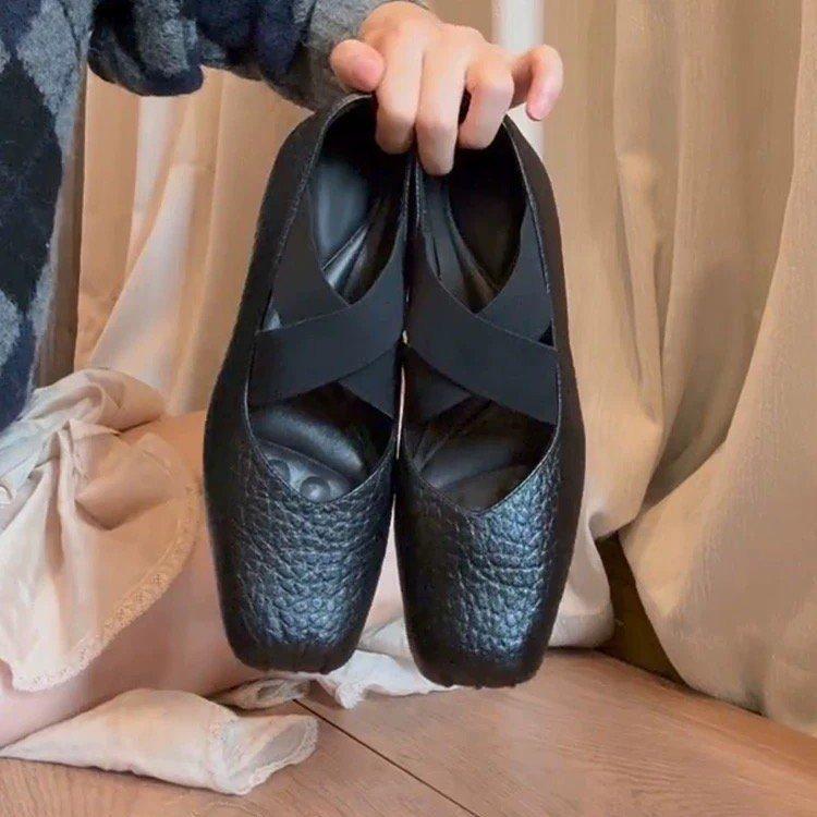 

Lan Cabinet Edition~ Minimalist Ballet Style Cross Belt Fashion Single Shoes Women s Leather Comfortable Soft Sole One Pedal Shoes 40 чорний