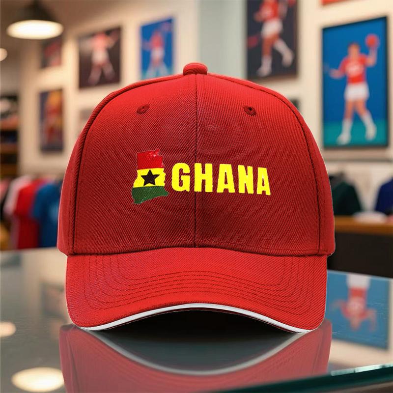 1Pc Unisex Baseball Cap, New Style Breathable Black Snapback Hat With Ghana Print For Outdoor Camping, Travel, Running, Yoga, An