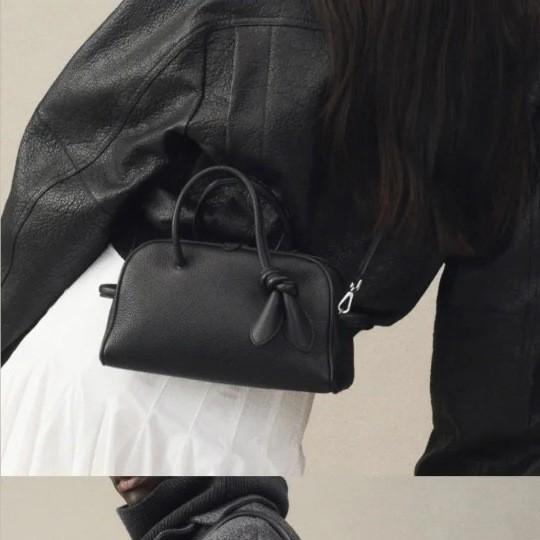 JAC Boston Head Layer Cowhide High-quality Knotted Design Bowling One-shoulder Handbag Large Capacity Diagonal Span