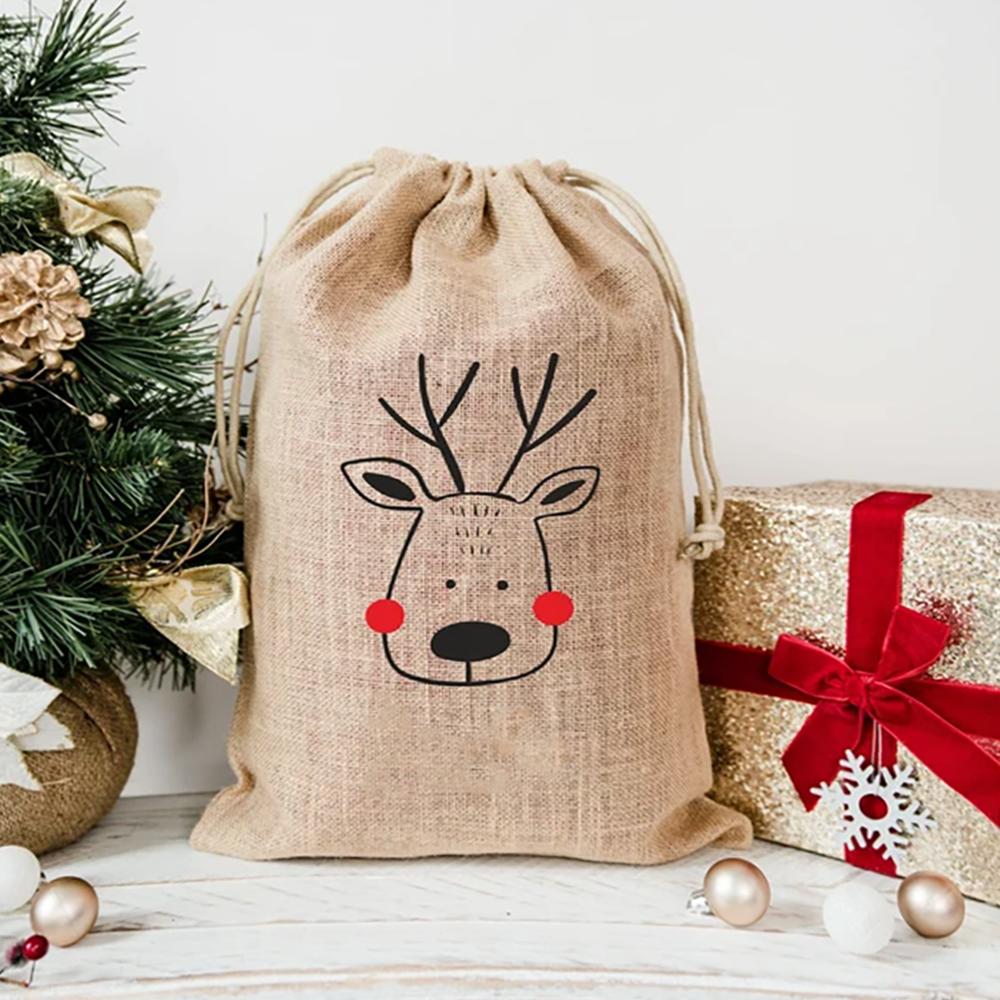 4Pcs Christmas Sack Linen Santa Sack Christmas Gift Secret Santa Drawstring Bags Christmas Tree Ornament  New Year Party Decor