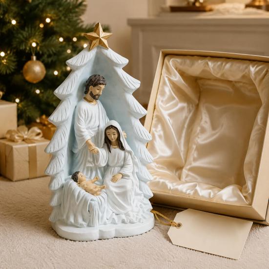 Traditional Nativity Figurine for Holidays Holy Family Statue, Christmas Tree Resin Ornament, Hand-Painted Religious Home Decor Housewarming Tabletop