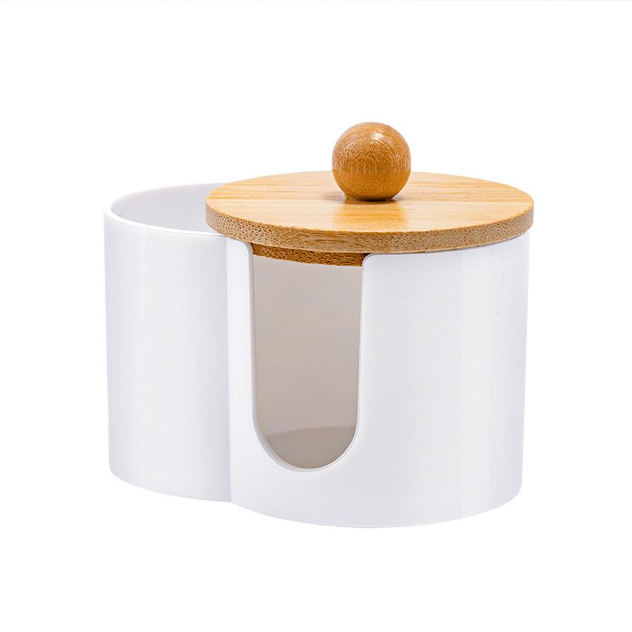 Cotton Pad & Swab Holder - Small Plastic Swab Dispenser with Lid, Bathroom Accessories Storage Organizer for Pads & Picks