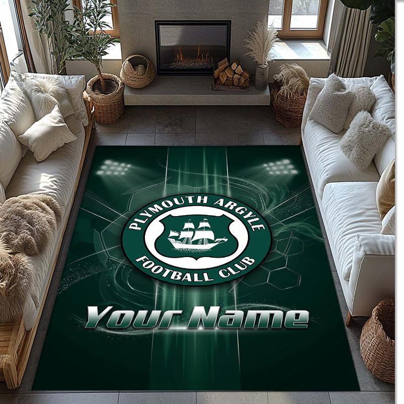 Plymouth Argyle FC Printed Crystal Velvet Rug Non‑Slip Crystal Velvet Carpet For Sofa Bedroom Indoor Home Decoration