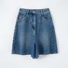 Summer 2025 Women's Blue High-Waisted Slimming A-Line Denim Shorts