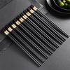 10 Pairs Plastic Chopsticks Black Gold Non-Slip Grip Micro-Tip Design Chopsticks Ergonomic Cylindrical Sushi Sticks for Chinese Japanese Food Elegant