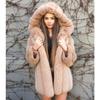 Herbst und Winter Fuchshaar Kunstpelz Mantel Damenmode Kapuze Freizeit Nähte Mittellanger Mantel
