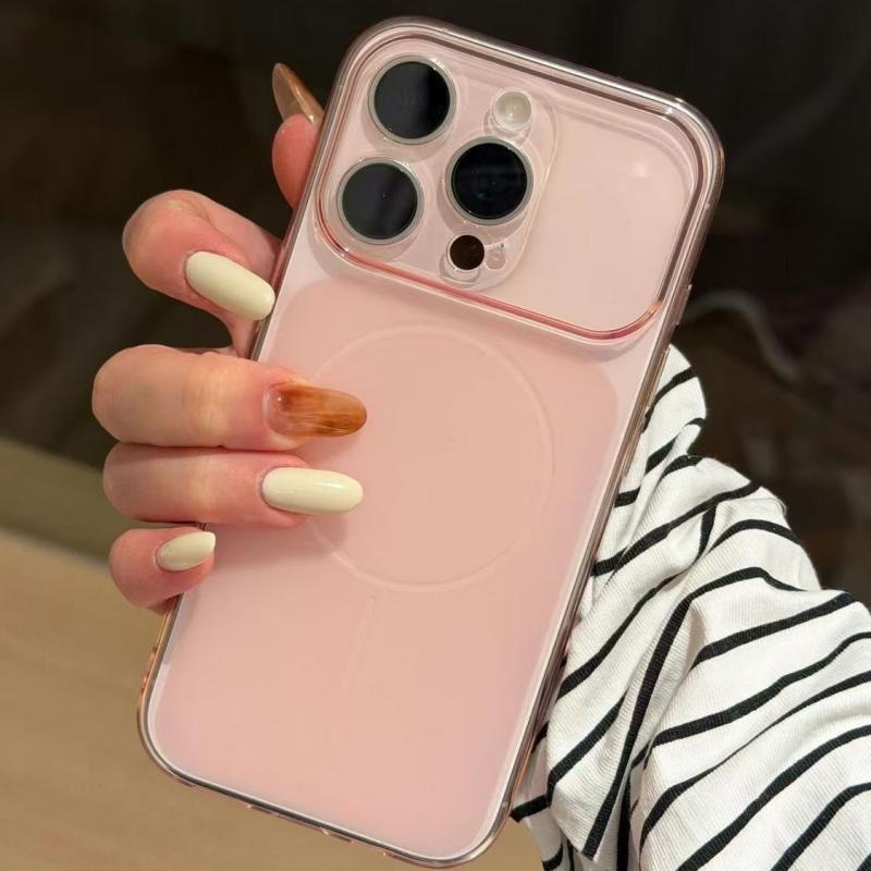 

Pink Magnetic Quick-Change Soft Case for Apple 13/14/15/16 Pro and 17 Pro Max, Large Window Design Apple 12 Pro Max
