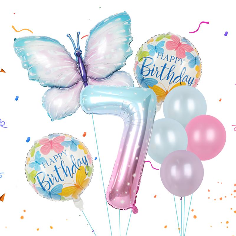 8pcs Butterfly Balloon Set 40inch Gradient Colorful Number 1-9 Foil Balloon Fairy Birthday Party Decoration Baby Shower Supplies