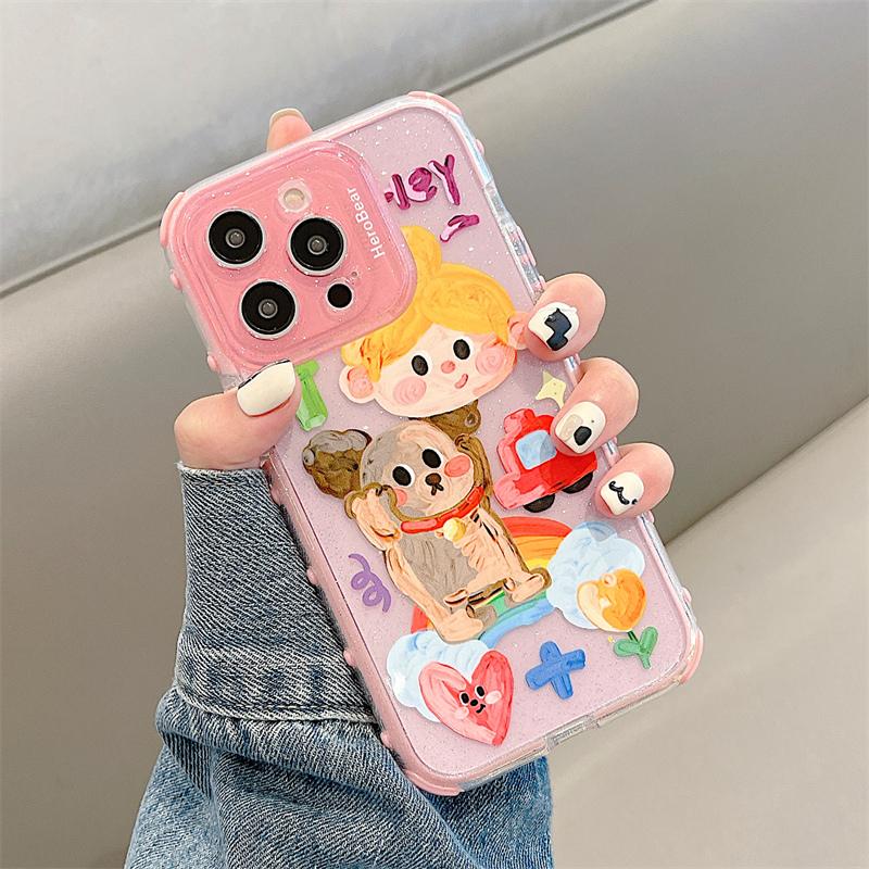Clear Candy Sweet Graffiti Dog Bear Case For Iphone 13 12 11 14 Pro Max Glitter Protective Cover Shell