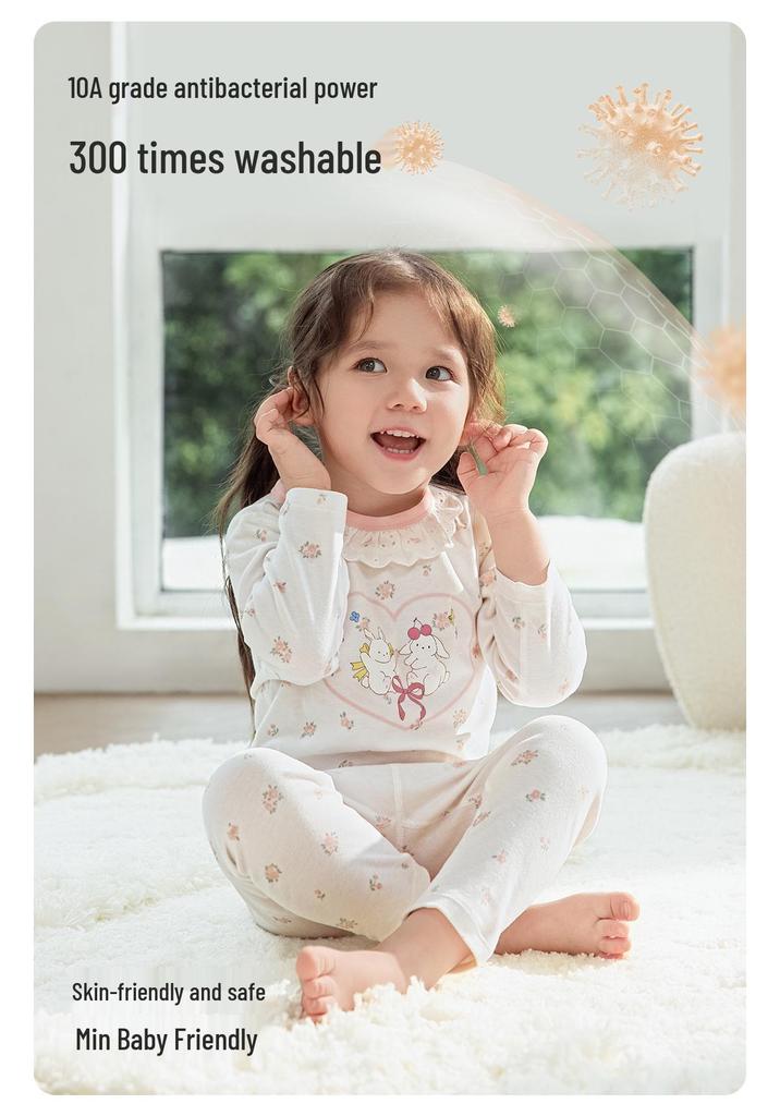 Weibeilu Girls' Cotton Long Sleeve & Pants Set - Spring/Autumn Two-Piece Base Layer.